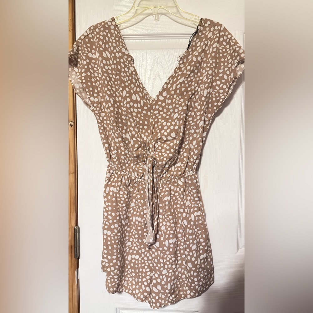 SHEIN Brown and White Polka Dot Midi Dress